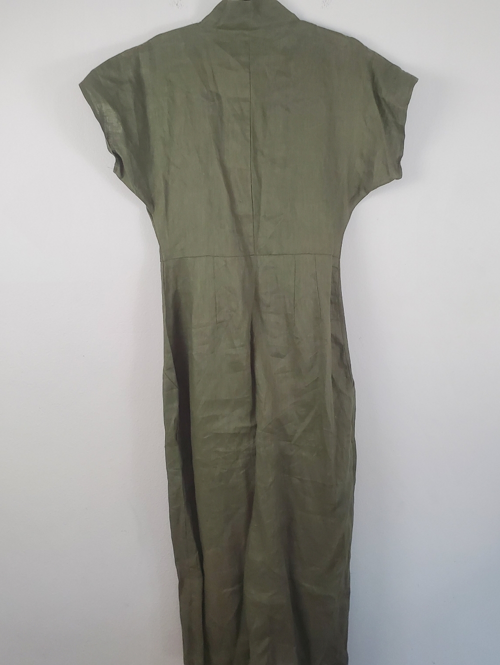 Linen Fairy Tales Linen Olive Green Wrap Linen Dress Womens Size Medium - Picture 7 of 9